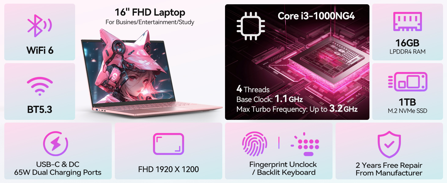 16" FHD Traditional Laptop Computers i3 Processor