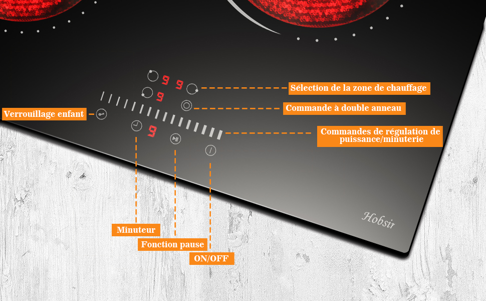Hobsir Plaque Vitrocéramique, Plaque De Cuisson Vitrocéramique 3 Feux, Table De Cuisson Vitrocéramique 5200W, 9 Niveaux De Puissance, Encastrable, Pas De Prise,Surface En Verre Noir, Facile à Nettoyer 11 plaque de cuisson