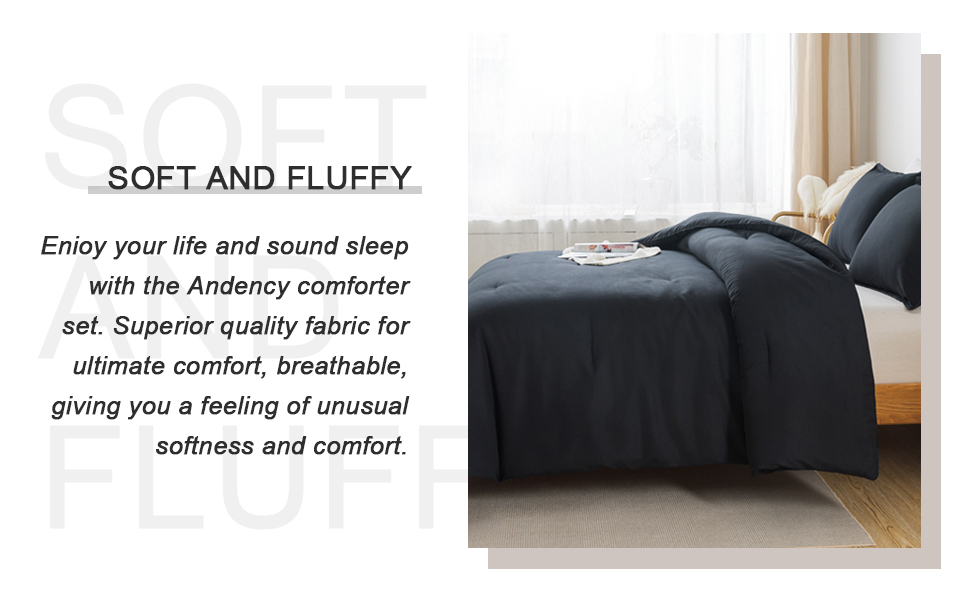 Andency Black Solid Comforter Set Full, 3 Pieces