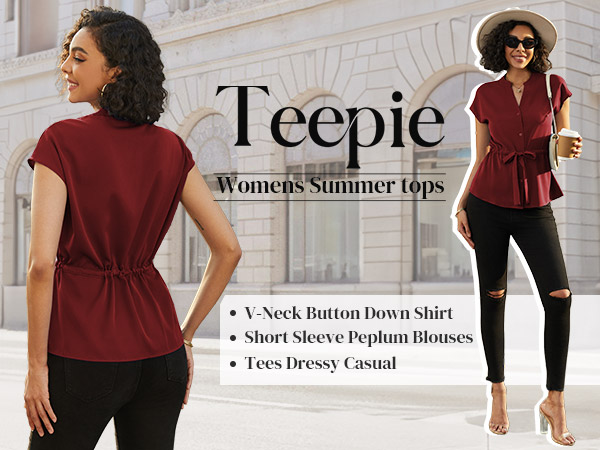 Amazon.com: Women Button Down Blouses Short Sleeve Peplum