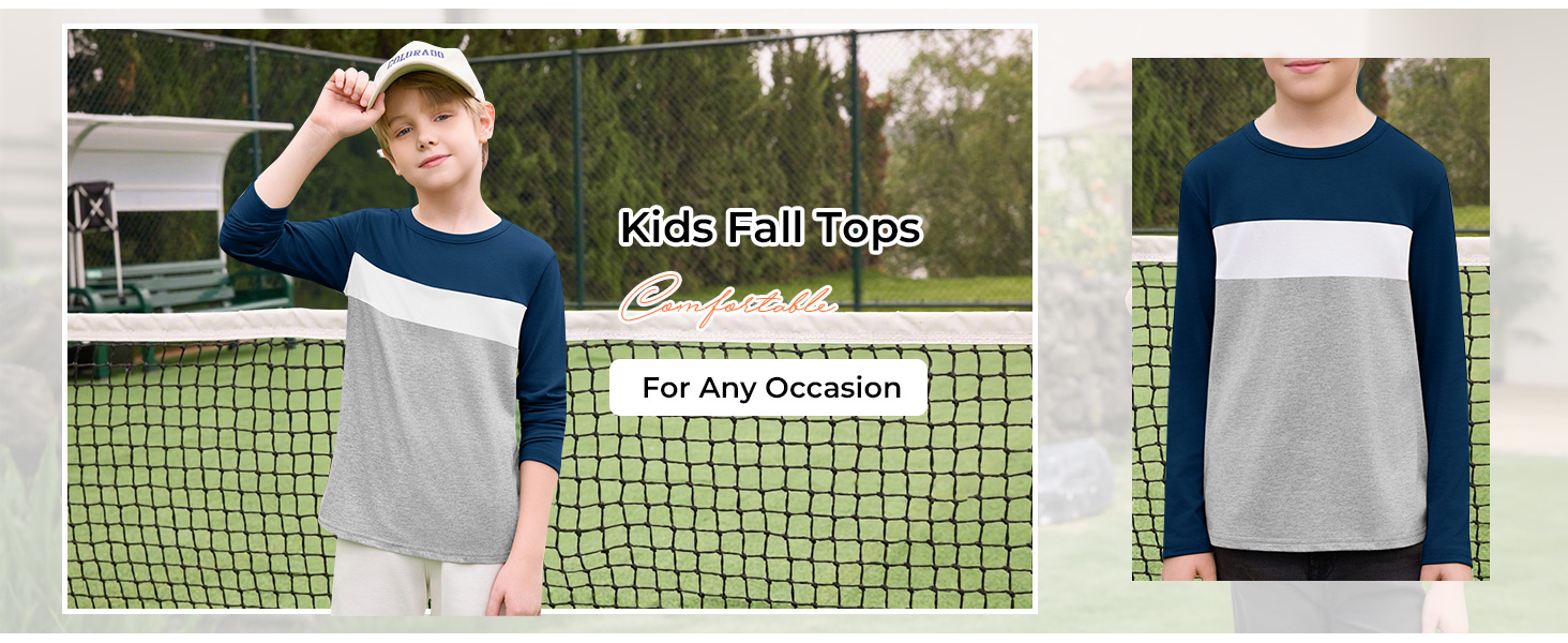 Boys Long Sleeve Shirts Kids Fashion Fall Tops Crewneck Color Block Tees