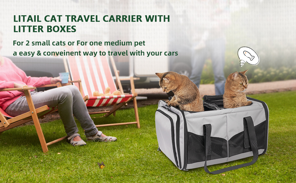 LitaiL Cat Travel Carrier with Litter Boxes for 2 Cats