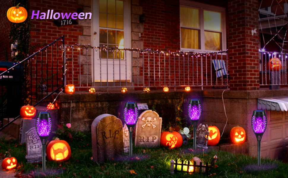 Purple Outdoor Halloween Decorations, 10Pack Solar Halloween Lights Outdoor with