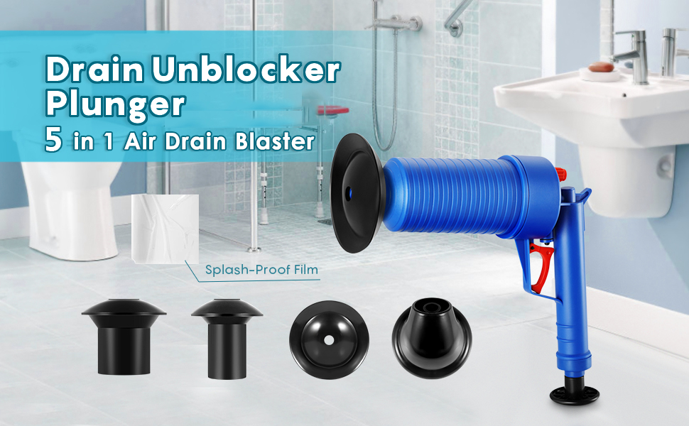 KODAA Drain Unblocker Plunger,High Pressure Toilet Air Blaster with 4 Suckers, Powerful