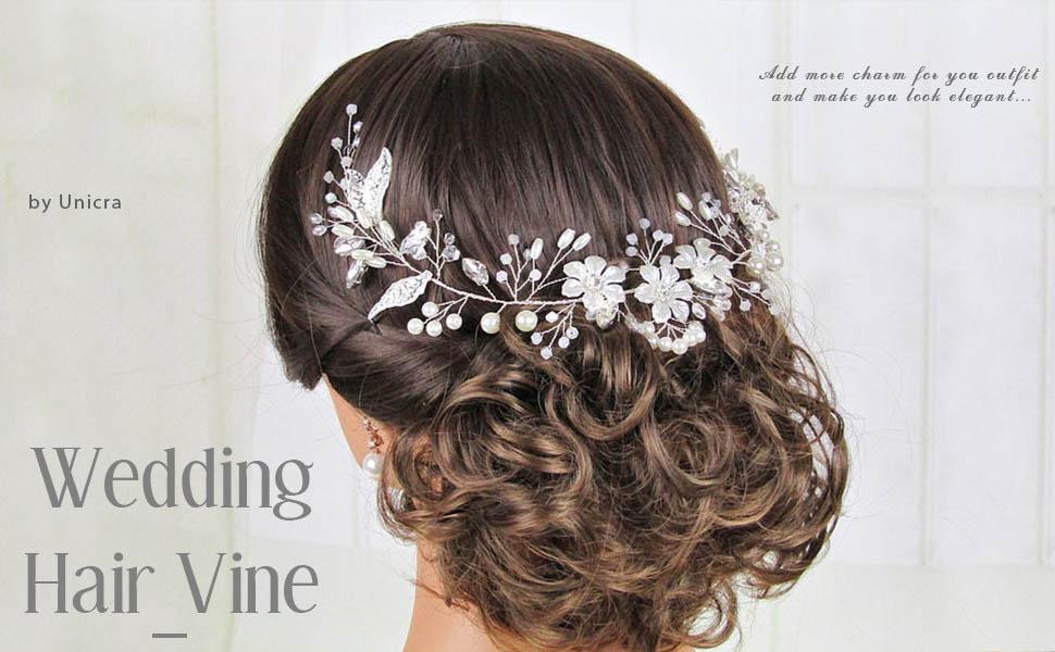 Unicra Bride Flower Wedding Hair Vine Crystal Bridal Hair Piece Hair Accessories for Women and Girls