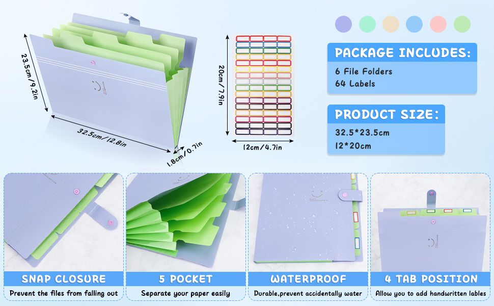 ATPWONZ 6 Pcs A4 Expanding File Folders, Accordion File Folder