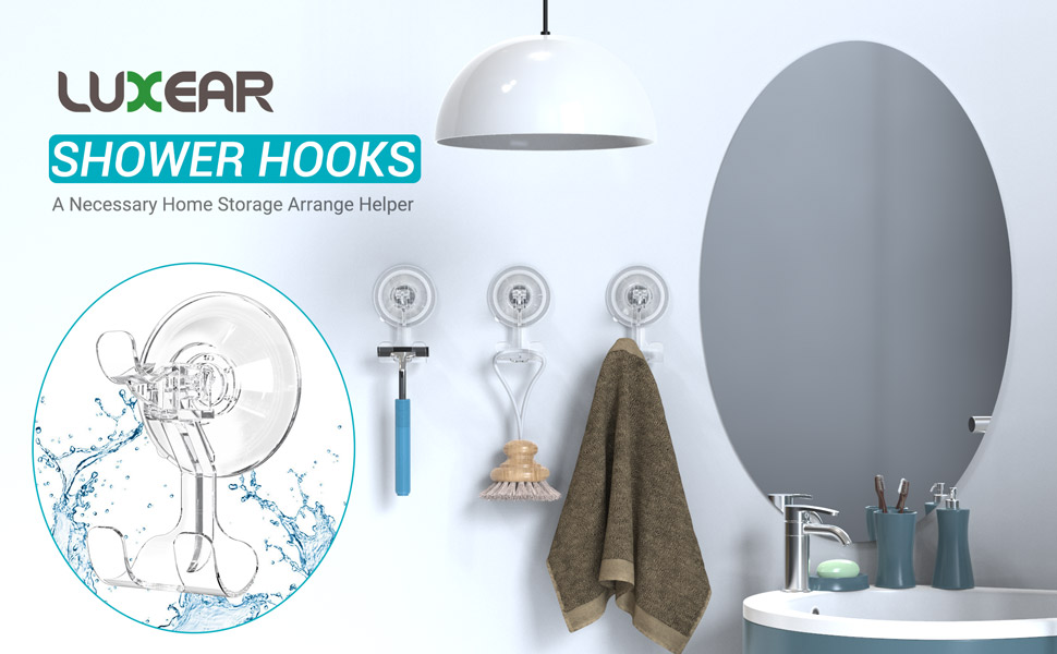 LUXEAR Shower Suction Hooks, 2 Pack Suction Hooks Removable and