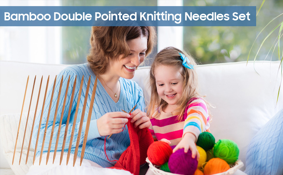 Knitting Needles, Set of 11 Carbonized Bamboo Needles, Double Pointed Knitting