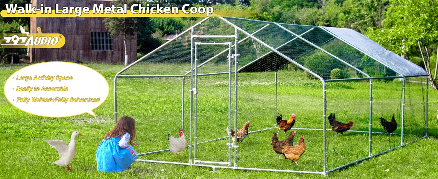 19.2Lx9.84Wx6.6H FT Large Metal Chicken Coops for 8/10/16