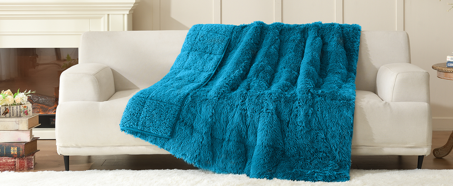 Wemore Shaggy Long Fur Faux Fur Weighted Blanket, Cozy and