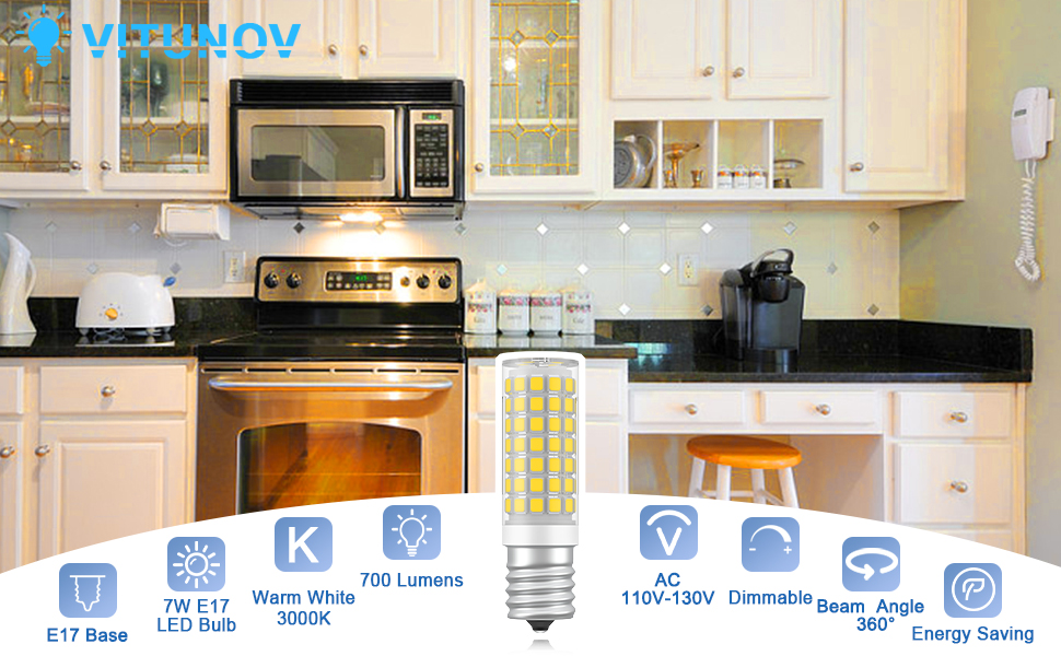 E17 LED Bulb Dimmable, 7W Microwave Light Bulbs, 60W