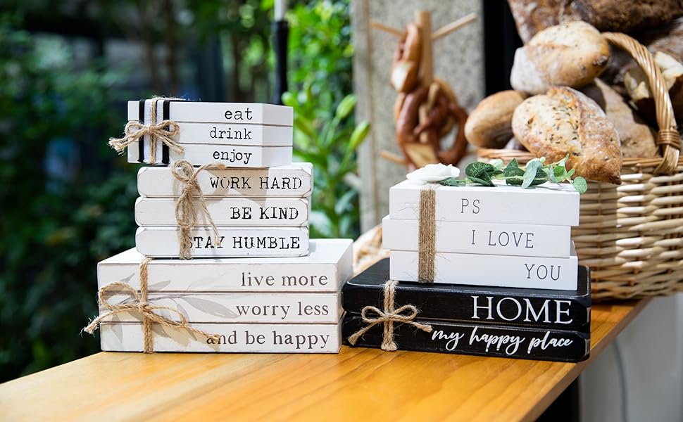 GENMOUS Faux Decorative Books Set For Home Decor, Stacked