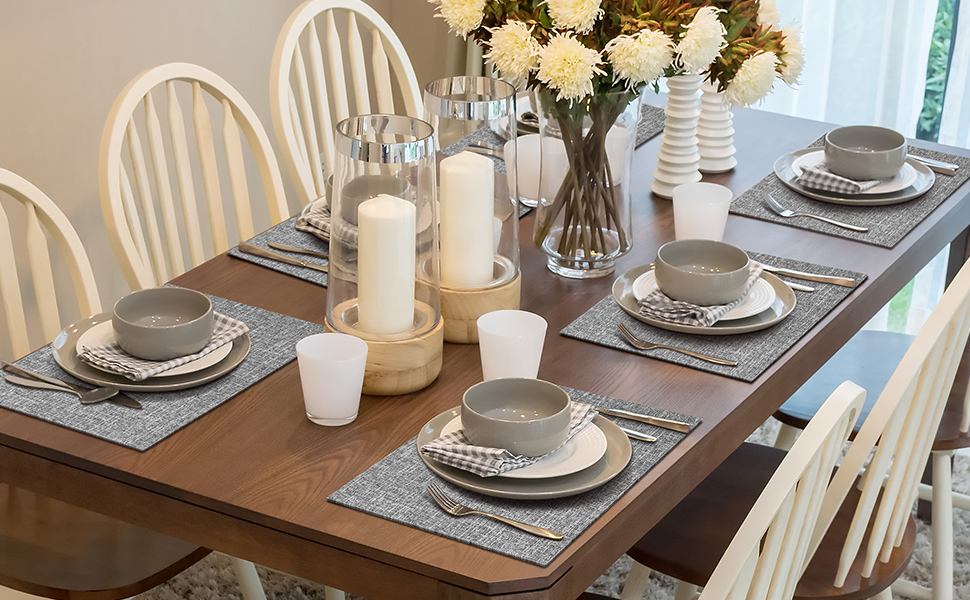 Cloth Placemats Set of 6, Machine Washable Linen Style Thick Dining