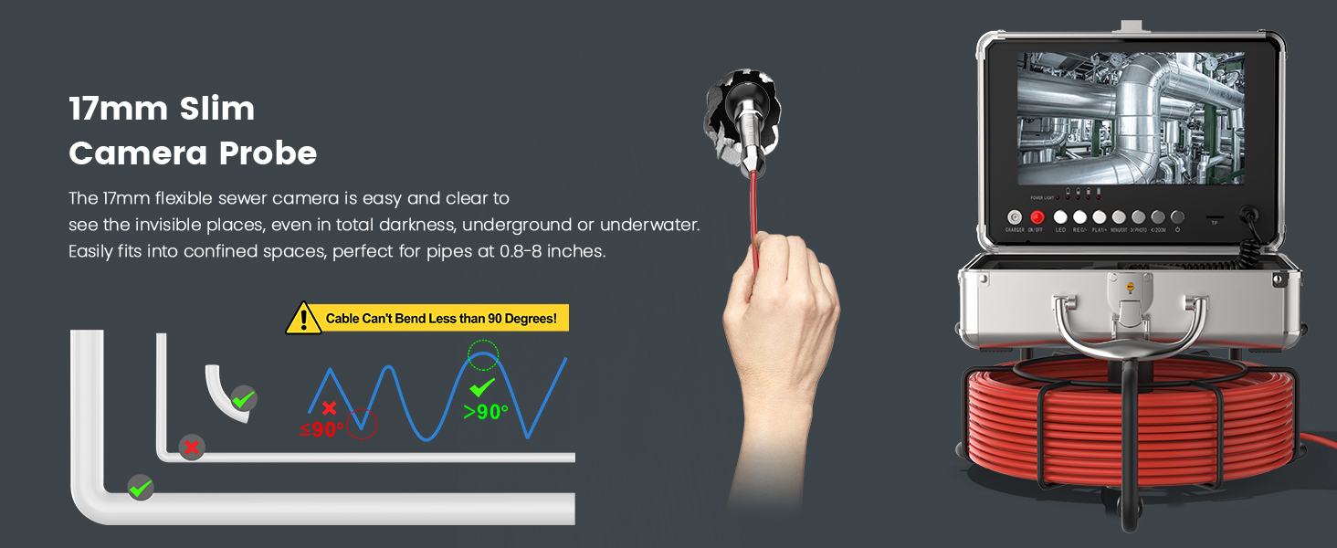 HBUDS Sewer Camera 100ft, 9 inch HD Color Screen Drain