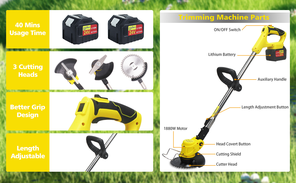 Line Strimmer Hedge Cutter work time up to 72 hours, for lawn trimming,cutting weeds and branches 