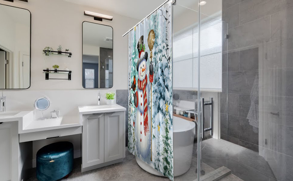 ENOZOUS Christmas Shower Curtain, Winter Xmas Tree Snowman