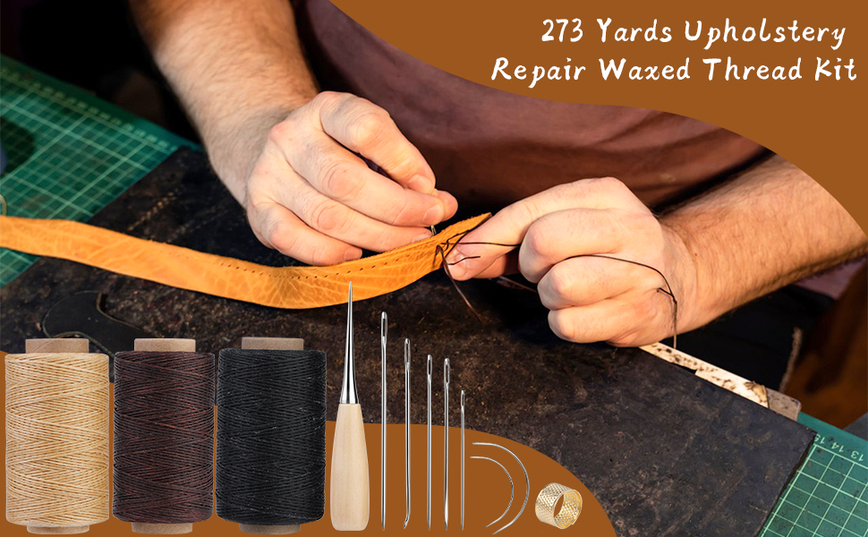 273 Yards Upholstery Repair Waxed Thread Kit, Leather Waxed Thread Sewing Kit Including Sewing