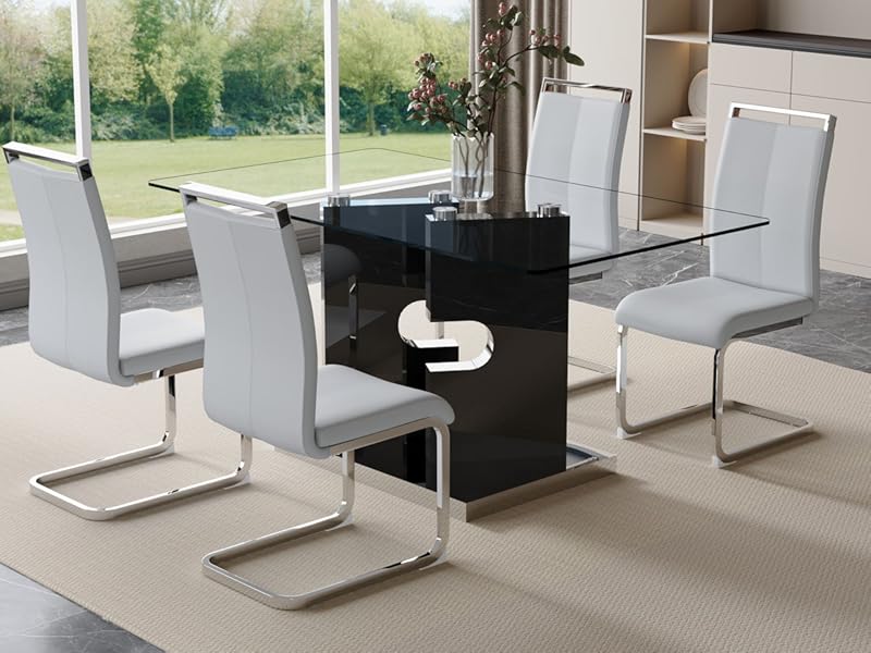 JEARGE Glass Dining Room Table Set for 4,Dining Table Set