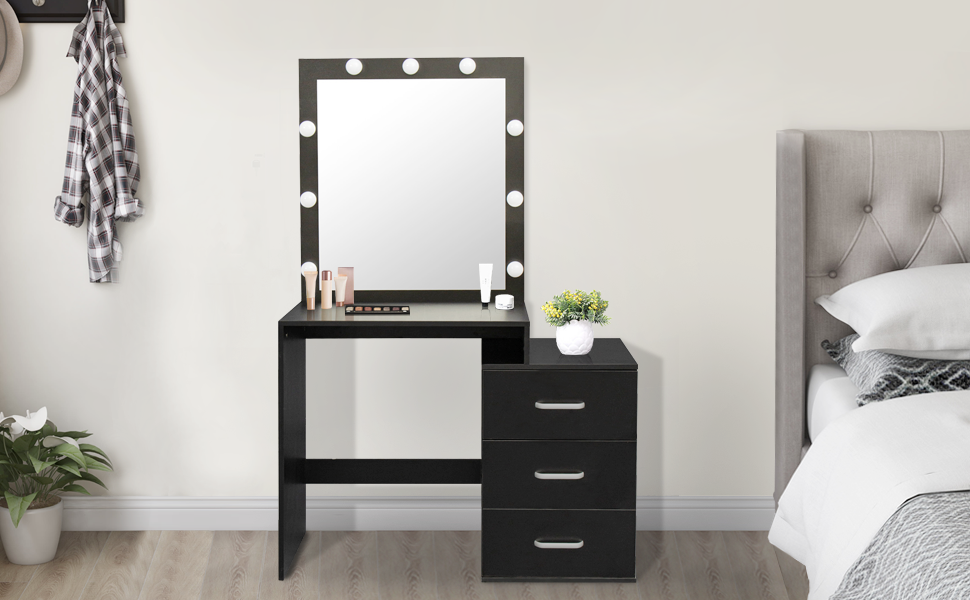 DKLGG Vanity Desk with Mirror and Lights, Modern Makeup