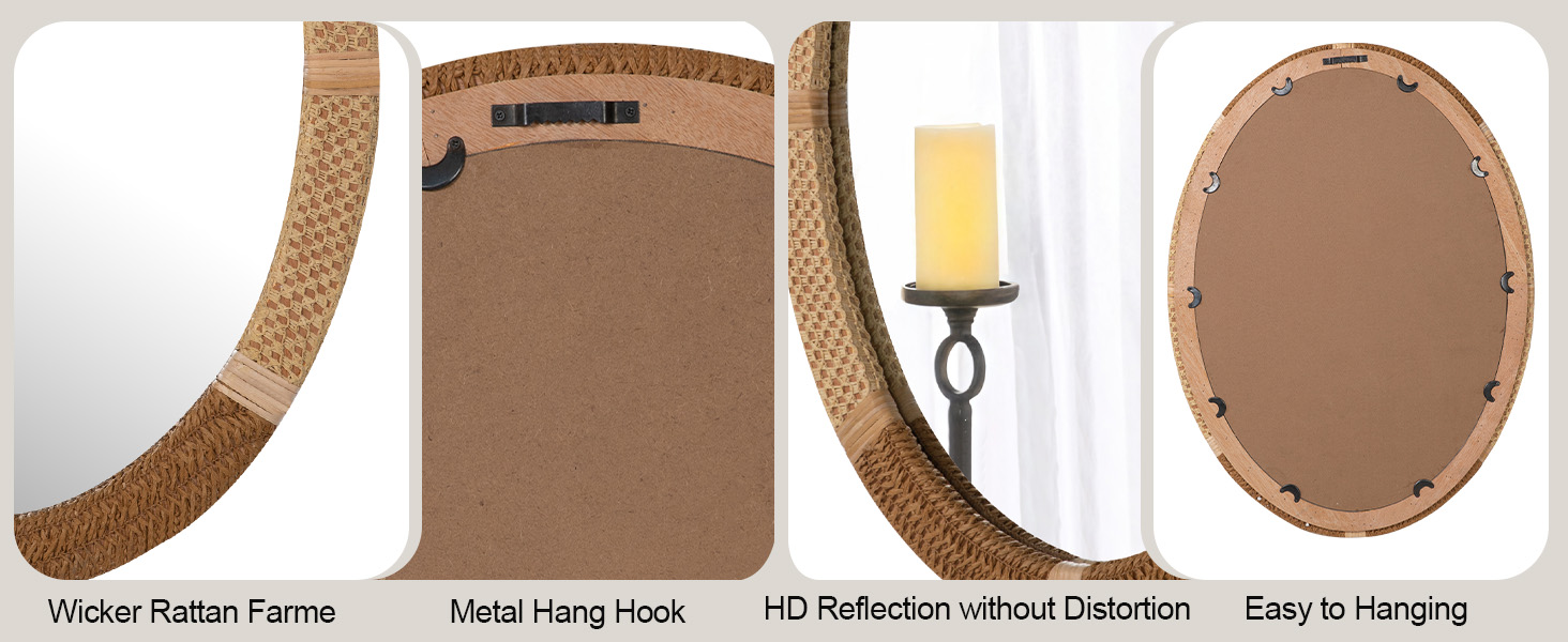 ULIKE Oval Mirror for Wall, Rattan Mirror 22"x30" Boho