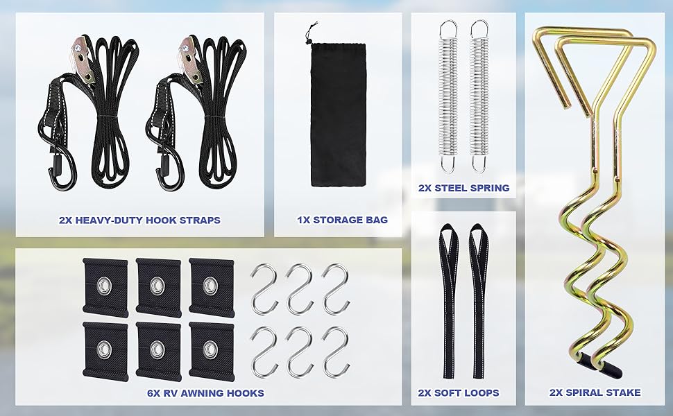 PHATRIP Heavy Duty RV Awning Tie Down Kit(with 6 Awning