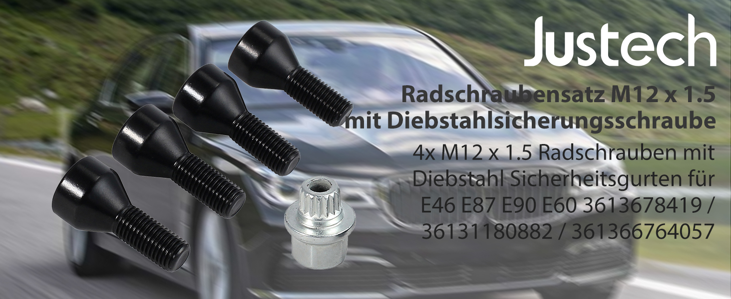 Justech RadschraubenmutternSet mit Schloss Sicherheits RadschraubenMuttern Set Radbolzen M12 x