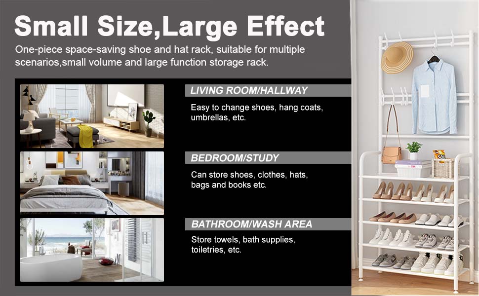 Hall Tree with 5Tier Shoe Shelf and 8 Adjustable Metal
