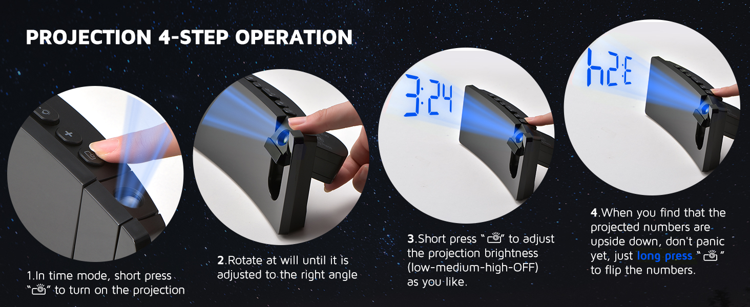 Projection Alarm Clocks Bedside, Digital Clock with 180° Rotatable