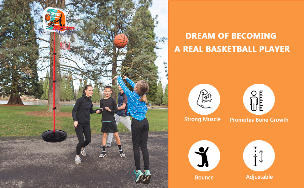 JibInfo Kids Basketball Hoop, Adjustable Height 2.9ft5.6ft