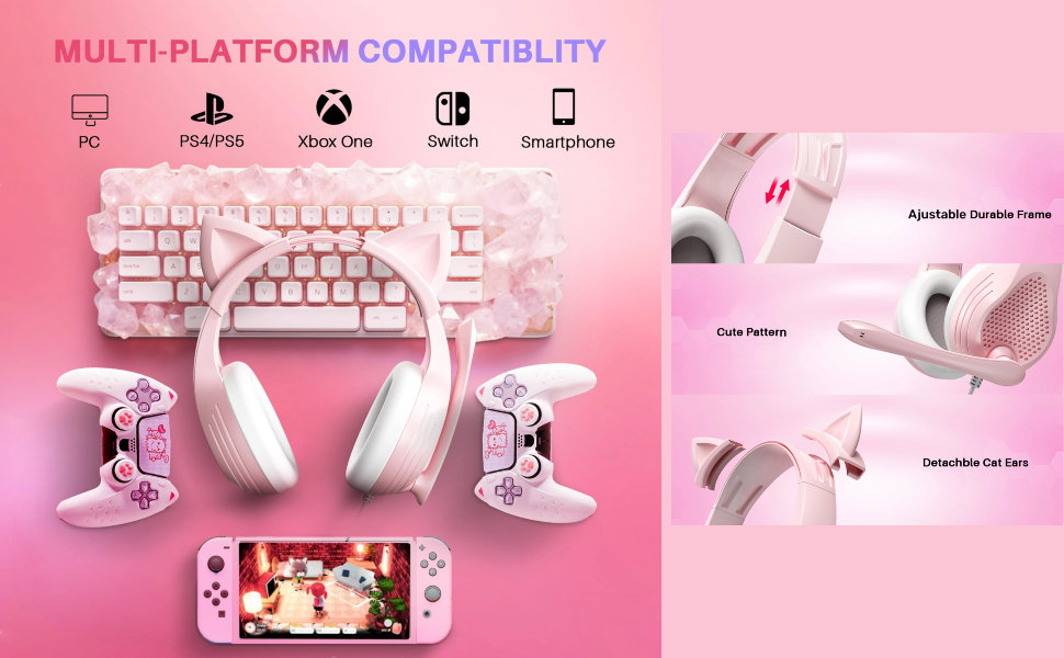 Pink headphones with cat ears