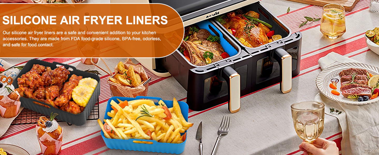 Silicone Air Fryer Liners Rectangle 2 Pack 8.0 Inch