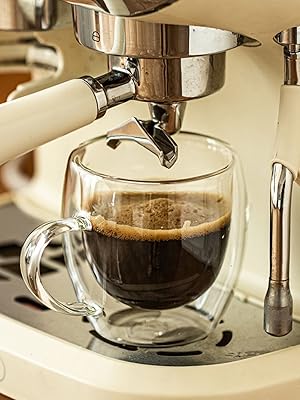 Dyserbuy 4 Pack Double Walled Glass Mug, Cappuccino Drinking Cups, Insulated Glass Coffee Cup with Handle, Perfect for Cappuccino, Latte, Espresso, Tea, Juice, Beverage (250ml/ 8.5oz) 13 Set of 4 Clear Glass Coffee Cups with Handle