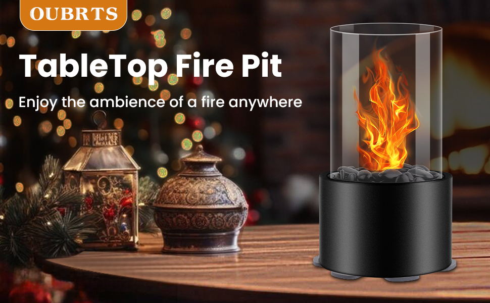 OUBRTS Tabletop Fire Pit,Indoor Fire Pit Tabletop with Black Stones