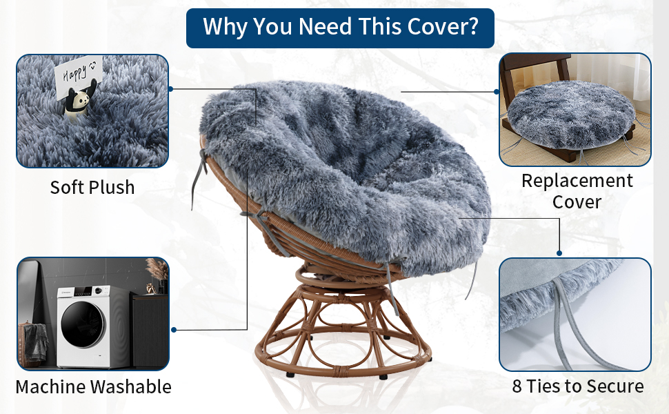 ROYALAY Faux Fur Cover for Papasan Cushion with Fluffy