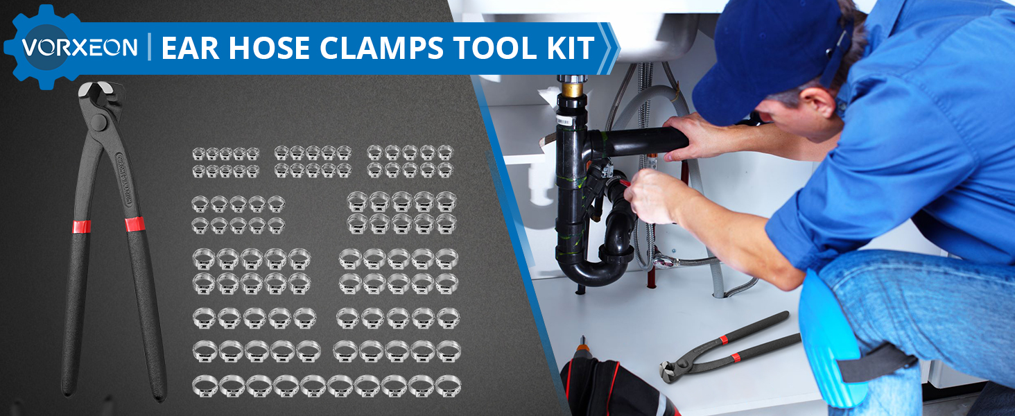 VORXEON 100PCS 10 Sizes Single Ear Hose Clamps with Max