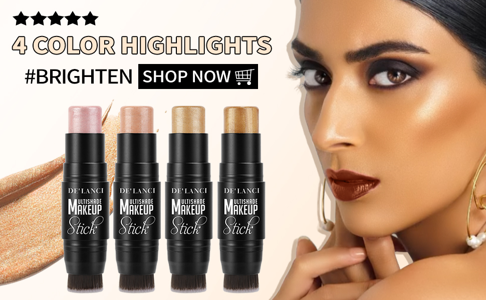 Neuer 3in1 Creme Highlighter Stick mit Pinsel, Wasserfester und