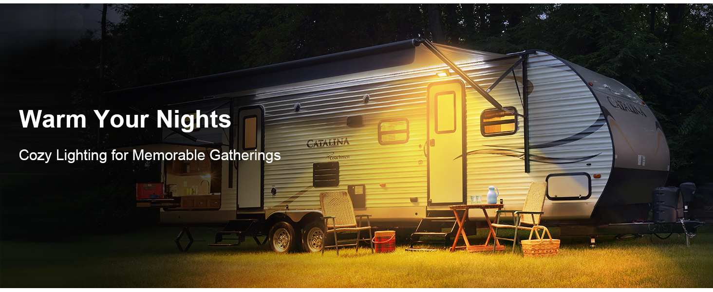 RV LED porch light, white and amber switch, outdoor camping night light