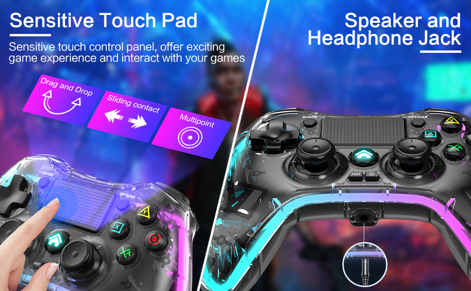 Wireless Controller for PS4 with 8 Color Adjustable LED Lighting