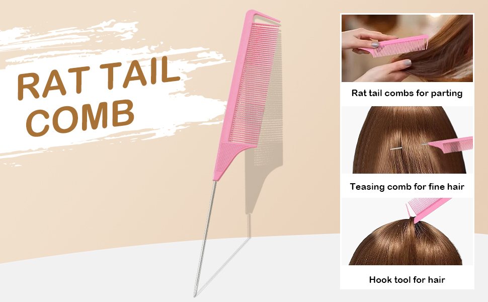 Rat tail combs for parting Teasing comb for fine hair Hook tool for hair
