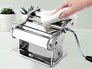Sailnovo Pasta Machine Pasta Maker, 180 Aluminum Alloy Manual Pasta Roller with 9 Adjustable Thickness Settings and 2 Cutter, Perfect for Spaghetti, Fettuccini, Lasagna, or Dumpling Skins, Gift 21 Easy to clean