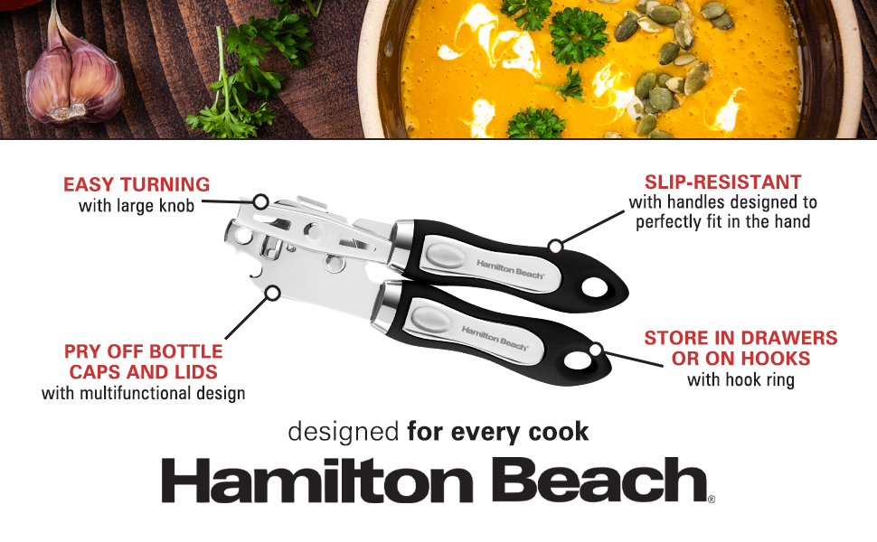 Hamilton Beach Can Opener 8.5in Soft Touch PP Handle