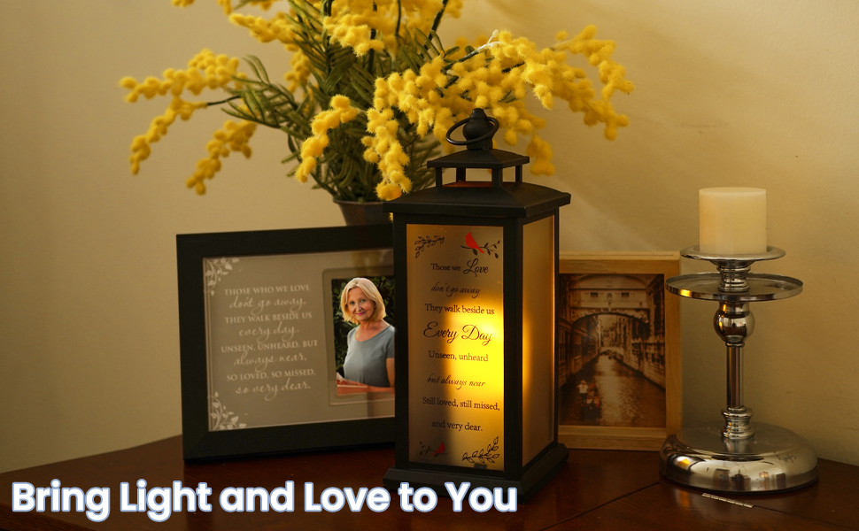 Memorial Lantern with Flickering LED Candle Remote