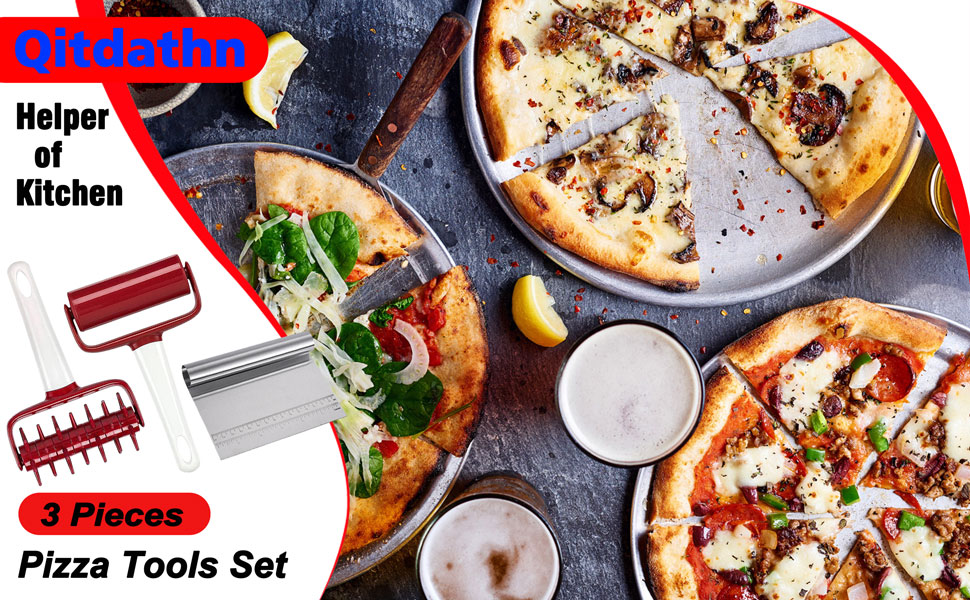 Qitdathn 3 pcs Pizza Tool Set Including Pastry Pizza Roller