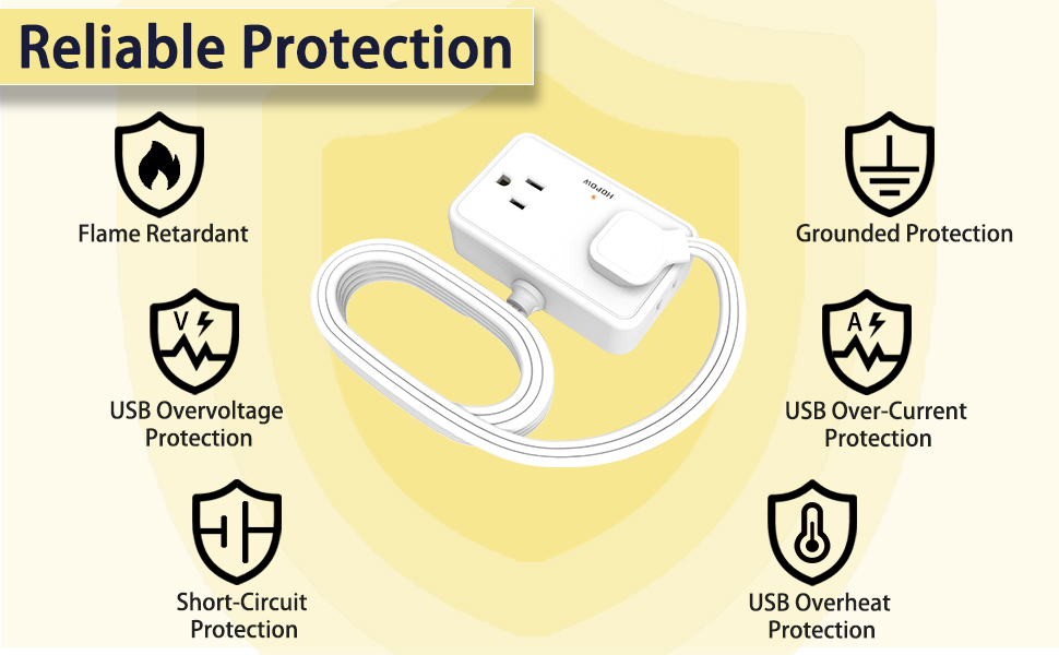 HOPOW Flat Plug Extension Cord, 6 Ft Ultra Thin Power Strip