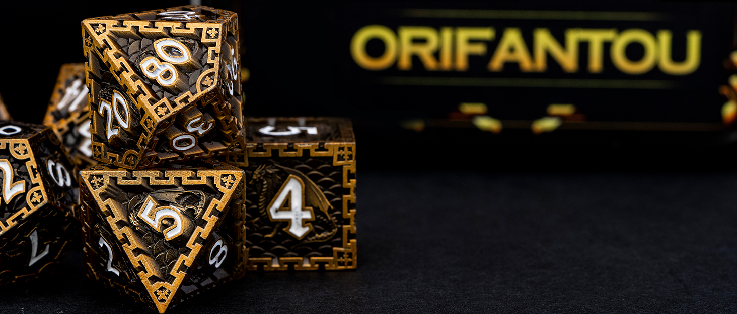 ORIFANTOU 7pcs Metal DND Dice Set Dragon Design D&D Dice with Gift Box