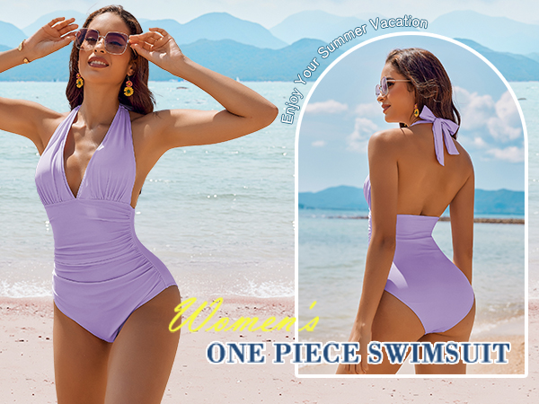 AI'MAGE Women's Halter One Piece Swimsuit 2024 Tummy Control