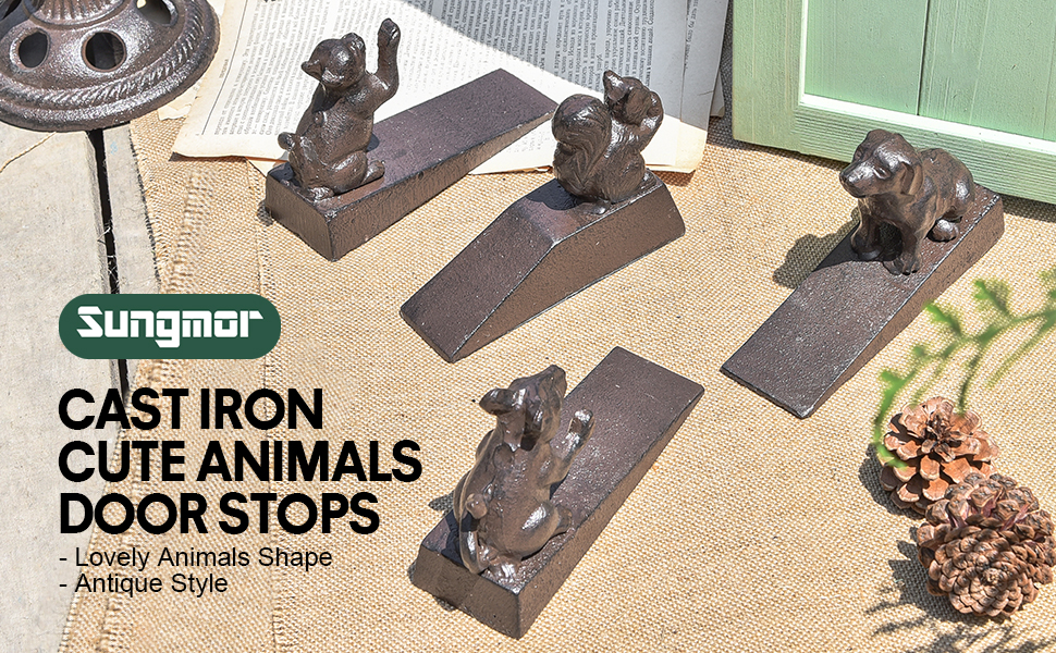 Sungmor Solid Cast Iron Door Stops with NonSlip Mat