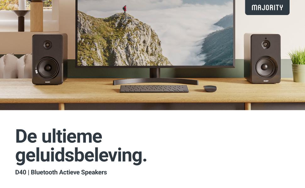 Majority D40 Active Bookshelf Speakers, Stereo HiFi with Amplifier and