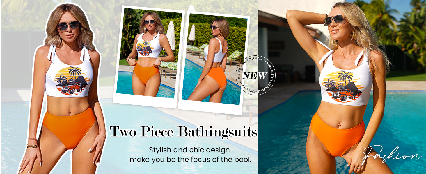 Women Swimsuit Two Pieces Bathing Suit summer printed Bikini Set tank top with bottom