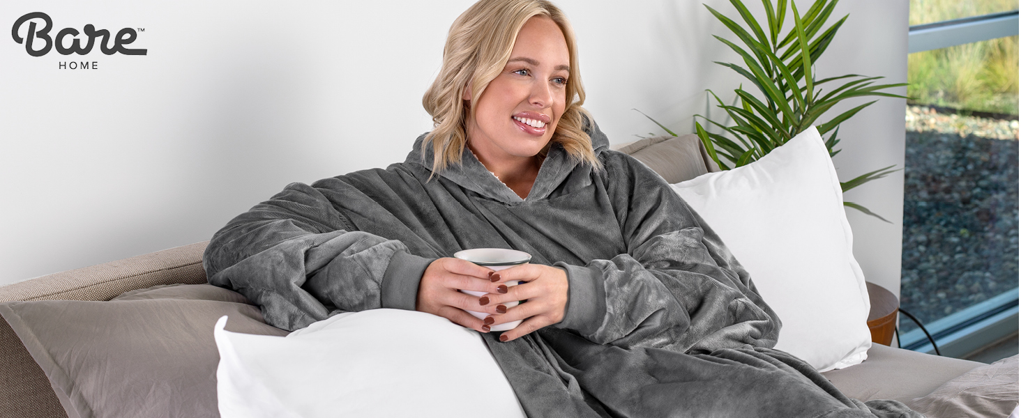 Bare Home Sherpa Fleece Wearable Blanket Oversized Wearable Blanket